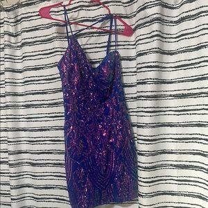 Elegant Blue and Purple Sequin Dress